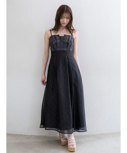 MERCURYDUO(マーキュリーデュオ)の「チェックシアーレイヤードキャミワンピース(ワンピース・レディース・ブラック/アイボリー・MEDIUM/SMALL)」の1枚目の写真