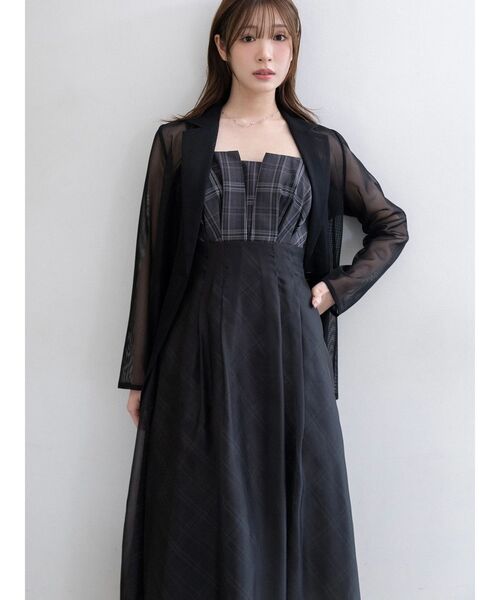 MERCURYDUO(マーキュリーデュオ)の「チェックシアーレイヤードキャミワンピース(ワンピース・レディース・ブラック/アイボリー・MEDIUM/SMALL)」の21枚目の写真