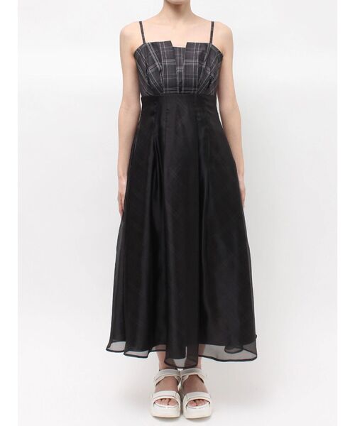 MERCURYDUO(マーキュリーデュオ)の「チェックシアーレイヤードキャミワンピース(ワンピース・レディース・ブラック/アイボリー・MEDIUM/SMALL)」の9枚目の写真