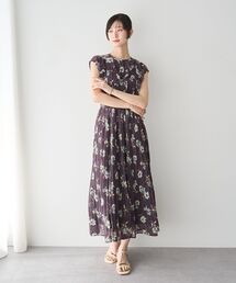 フラワー柄フリルプリーツワンピース