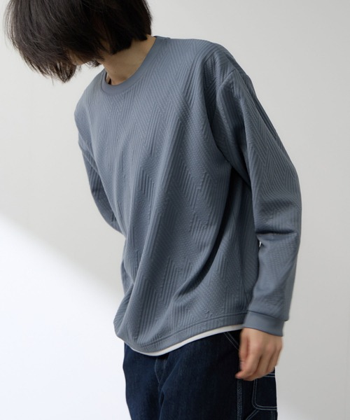URBAN COLLECTION（アーバンコレクション）の「URBAN COLLECTION膨れJQD フェイククルーネックL/S（Tシャツ/カットソー・メンズ・サックスブルー/ブラック/グレー/オフホワイト・XL/L/M/S）」の4枚目の写真