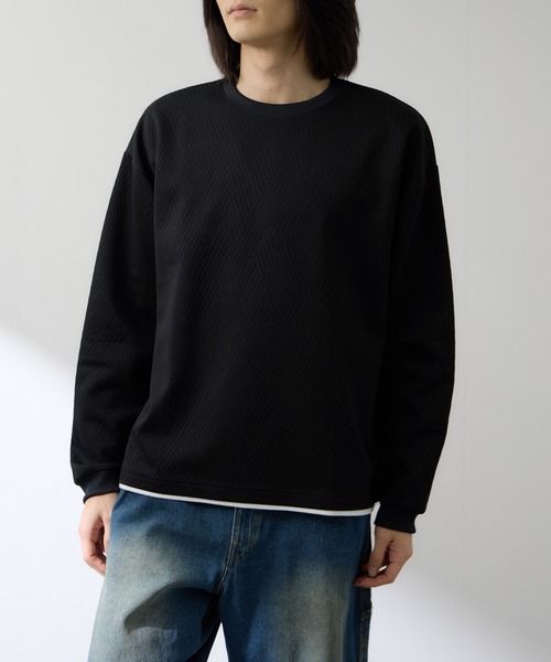 URBAN COLLECTION（アーバンコレクション）の「URBAN COLLECTION膨れJQD フェイククルーネックL/S（Tシャツ/カットソー・メンズ・サックスブルー/ブラック/グレー/オフホワイト・XL/L/M/S）」の2枚目の写真