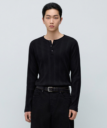 MUSINSA STANDARD（ムシンサスタンダード）の「マルチリブヘンリーネック長袖Tシャツ[ブラック]（Tシャツ/カットソー）」