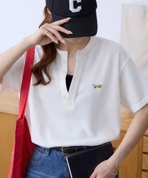 PENNEYS（ぺニーズ）の「PENNEYS ペニーズ 別注 THE FOX ワンポイント刺繍 ワッフル ヘンリーネック ルーズ 半袖Tシャツ（Tシャツ/カットソー）」