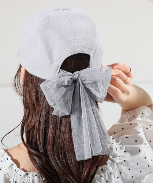 Honeys（ハニーズ）の「バックリボンキャップ（キャップ・レディース・サックスブルー系1/ブラック/ピンクベージュ/アイボリー・M）」の3枚目の写真