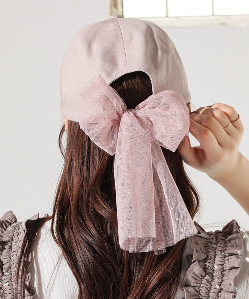 Honeys（ハニーズ）の「バックリボンキャップ（キャップ・レディース・サックスブルー系1/ブラック/ピンクベージュ/アイボリー・M）」の4枚目の写真