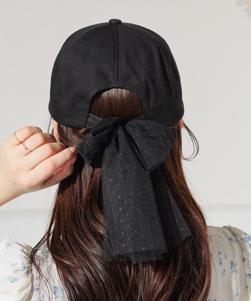 Honeys（ハニーズ）の「バックリボンキャップ（キャップ・レディース・サックスブルー系1/ブラック/ピンクベージュ/アイボリー・M）」の2枚目の写真