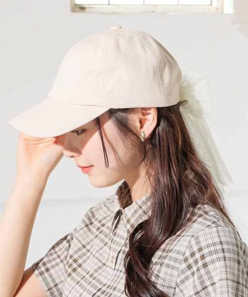 Honeys（ハニーズ）の「バックリボンキャップ（キャップ・レディース・サックスブルー系1/ブラック/ピンクベージュ/アイボリー・M）」の6枚目の写真