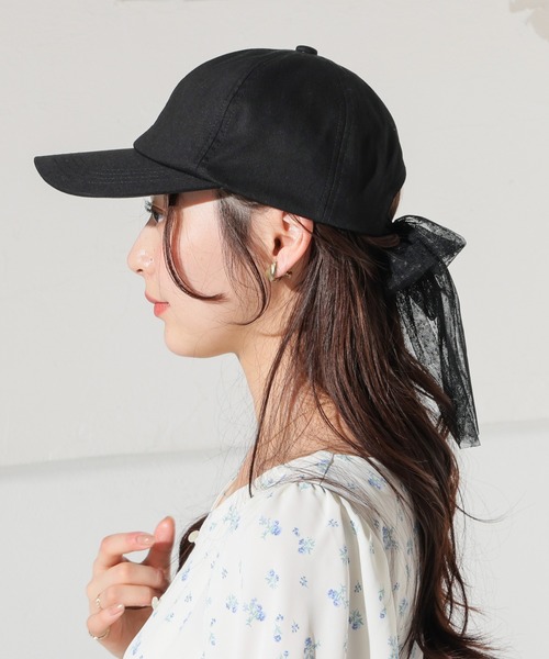 Honeys（ハニーズ）の「バックリボンキャップ（キャップ・レディース・サックスブルー系1/ブラック/ピンクベージュ/アイボリー・M）」の9枚目の写真