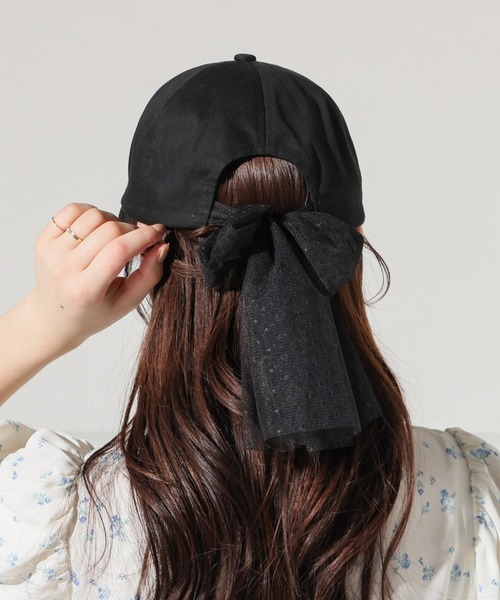 Honeys（ハニーズ）の「バックリボンキャップ（キャップ・レディース・サックスブルー系1/ブラック/ピンクベージュ/アイボリー・M）」の10枚目の写真