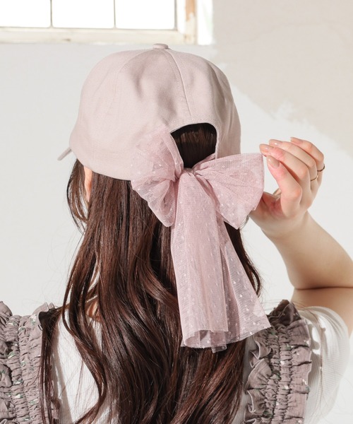 Honeys（ハニーズ）の「バックリボンキャップ（キャップ・レディース・サックスブルー系1/ブラック/ピンクベージュ/アイボリー・M）」の18枚目の写真