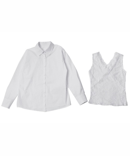 murea(ミュレア)の「レギュラーカラーシャツ&レースノースリーブ 2点セット(シャツ/ブラウス・レディース・ブラック/ホワイト・FREE)」の3枚目の写真