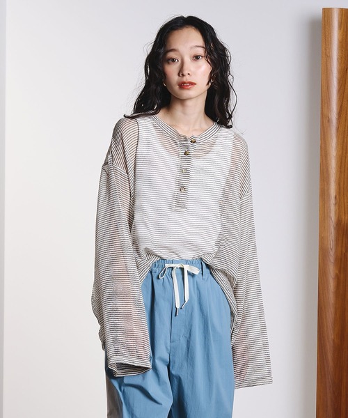ROSE BUD(ローズバッド)の「SHEER STRIPS PULLOVER(Tシャツ/カットソー・レディース・ブラウン/ホワイト/ライトブルー・ONE SIZE)」の4枚目の写真