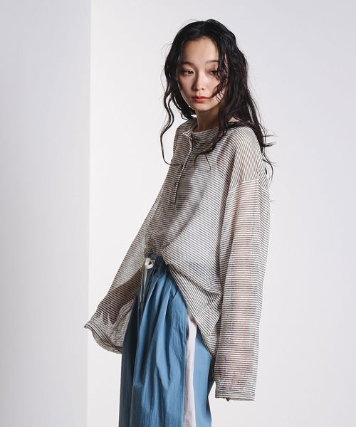 ROSE BUD(ローズバッド)の「SHEER STRIPS PULLOVER(Tシャツ/カットソー・レディース・ブラウン/ホワイト/ライトブルー・ONE SIZE)」の5枚目の写真