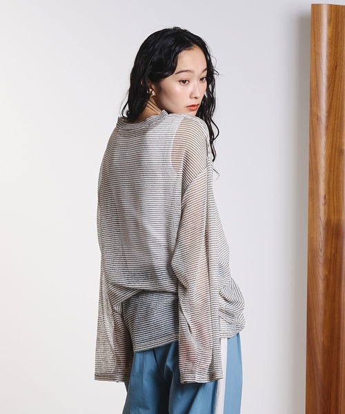 ROSE BUD(ローズバッド)の「SHEER STRIPS PULLOVER(Tシャツ/カットソー・レディース・ブラウン/ホワイト/ライトブルー・ONE SIZE)」の6枚目の写真