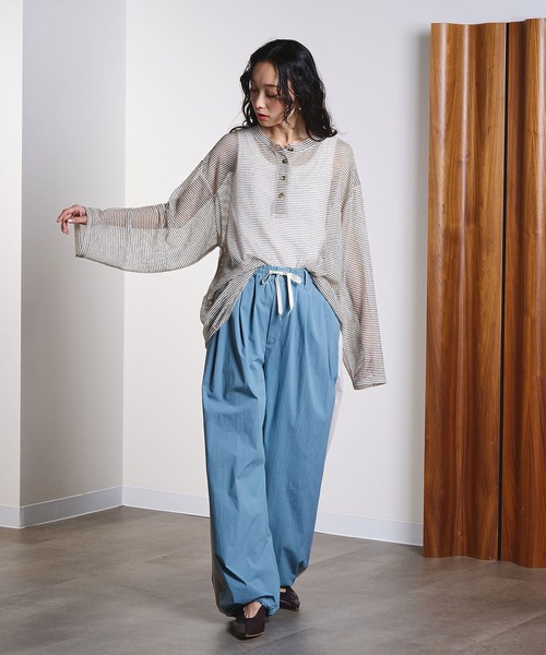 ROSE BUD(ローズバッド)の「SHEER STRIPS PULLOVER(Tシャツ/カットソー・レディース・ブラウン/ホワイト/ライトブルー・ONE SIZE)」の7枚目の写真