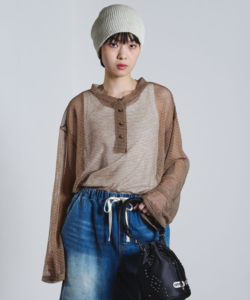 ROSE BUD(ローズバッド)の「SHEER STRIPS PULLOVER(Tシャツ/カットソー・レディース・ブラウン/ホワイト/ライトブルー・ONE SIZE)」の12枚目の写真