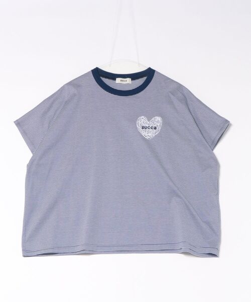 ZUCCa（ズッカ）の「HEART LOGO STRIPED T（Tシャツ/カットソー・レディース・ベージュ/ブラック/ブルー・M size）」の3枚目の写真