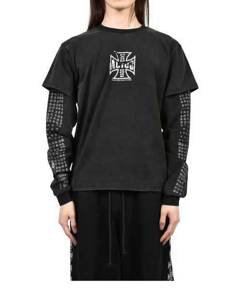ALICE HOLLYWOOD(アリスハリウッド)の「NUBIAN x ALICE MOTO COUTURE LAYERED LS T-SHIRT (EXCLUSIVE)(Tシャツ/カットソー・メンズ・ブラック・LARGE/X-SMALL/XX-LARGE/X-LARGE/SMALL/MEDIUM)」の1枚目の写真