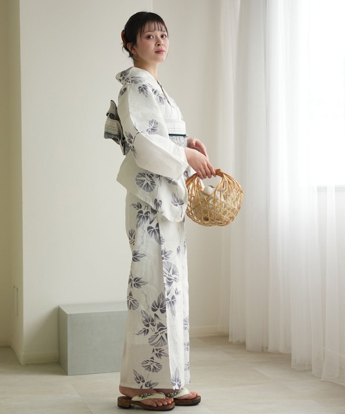 utatane（ウタタネ）の「手染め注染浴衣3点セット utatane×注染工房 本麻 近江縮 淡墨（うすずみ）の朝顔 博多織正絹小袋帯（浴衣・レディース・キナリ・FREE）」の3枚目の写真