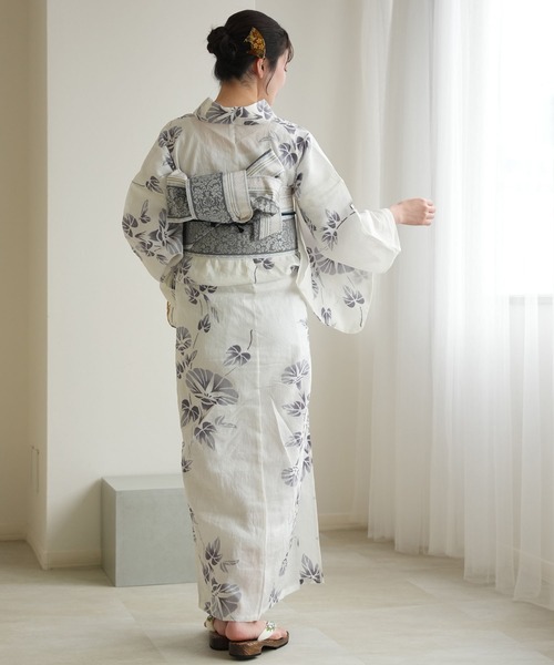 utatane（ウタタネ）の「手染め注染浴衣3点セット utatane×注染工房 本麻 近江縮 淡墨（うすずみ）の朝顔 博多織正絹小袋帯（浴衣・レディース・キナリ・FREE）」の4枚目の写真