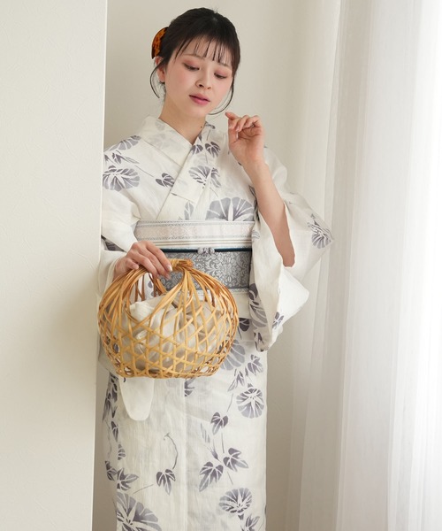 utatane（ウタタネ）の「手染め注染浴衣3点セット utatane×注染工房 本麻 近江縮 淡墨（うすずみ）の朝顔 博多織正絹小袋帯（浴衣・レディース・キナリ・FREE）」の5枚目の写真