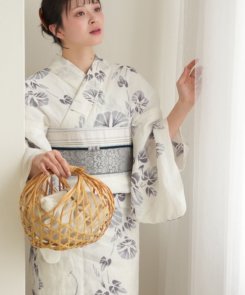 utatane（ウタタネ）の「手染め注染浴衣3点セット utatane×注染工房 本麻 近江縮 淡墨（うすずみ）の朝顔 博多織正絹小袋帯（浴衣・レディース・キナリ・FREE）」の6枚目の写真