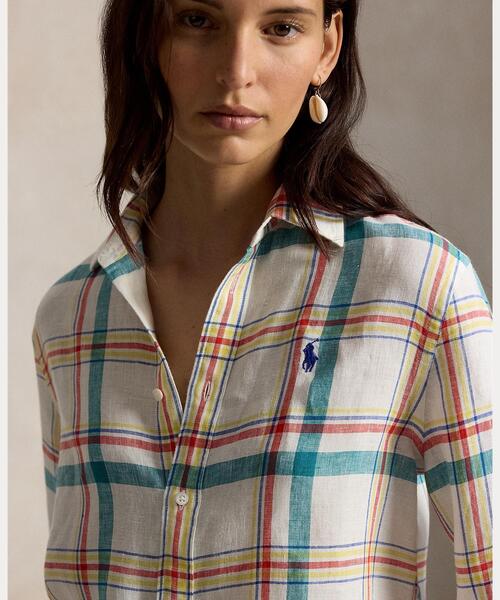 POLO RALPH LAUREN（ポロ ラルフ ローレン）の「クラシック フィット チェック リネン シャツ（シャツ/ブラウス・レディース・ホワイト・XXS/XS/L/M/S）」の2枚目の写真