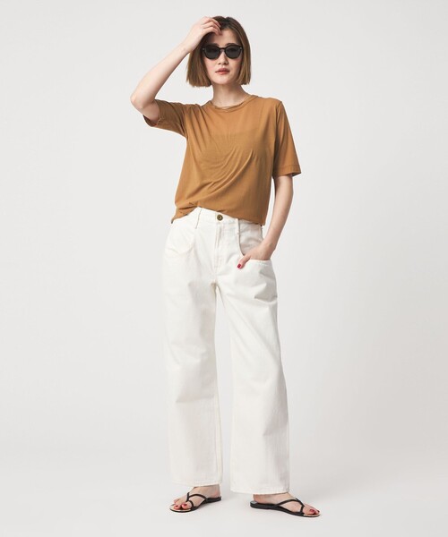 conte（コンテ）の「＜conte＞コットン シアー クルーネックTシャツ（Tシャツ/カットソー・レディース・ブラック/ホワイト/ダークブラウン/オレンジ・FREE）」の5枚目の写真