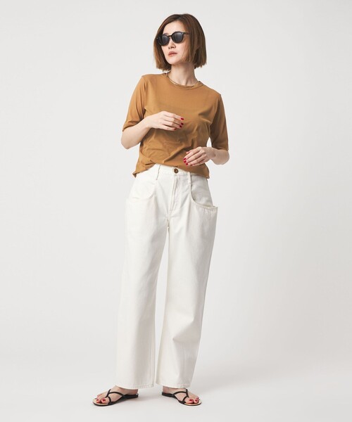 conte（コンテ）の「＜conte＞コットン シアー クルーネックTシャツ（Tシャツ/カットソー・レディース・ブラック/ホワイト/ダークブラウン/オレンジ・FREE）」の6枚目の写真