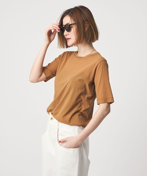 conte（コンテ）の「＜conte＞コットン シアー クルーネックTシャツ（Tシャツ/カットソー・レディース・ブラック/ホワイト/ダークブラウン/オレンジ・FREE）」の7枚目の写真