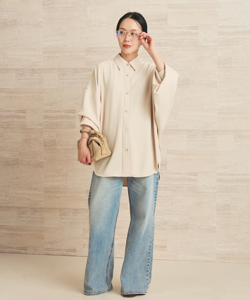 plage(プラージュ)の「Dolman Wrap シャツ(シャツ/ブラウス・レディース・ブラック/ベージュ・36/38)」の5枚目の写真