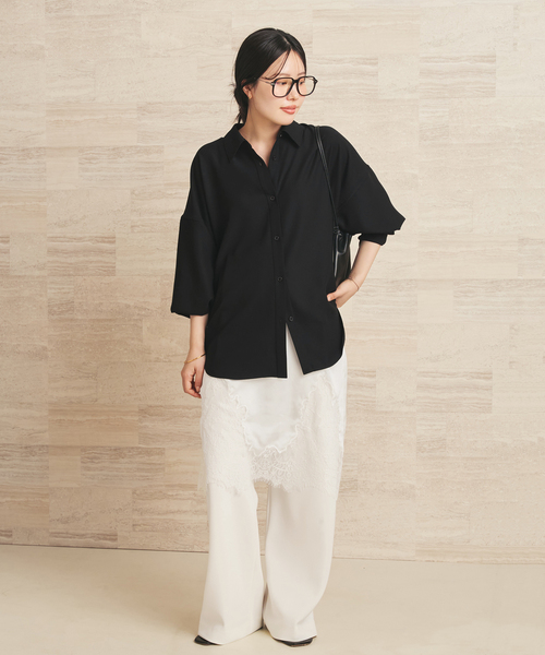plage(プラージュ)の「Dolman Wrap シャツ(シャツ/ブラウス・レディース・ブラック/ベージュ・36/38)」の7枚目の写真