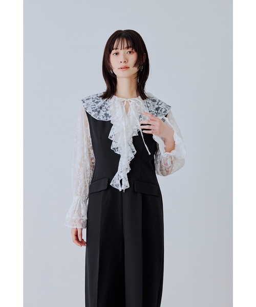 niana（ニアナ）の「レースラッフルオールインワンドレス 2点セット パンツドレス セットアップ 結婚式 成人式 二次会 同窓会 セレモニー パーティードレス オケージョンドレス お呼ばれ（パンツドレス・レディース・グレー/ブラック/ベージュ・S/M/L）」の2枚目の写真
