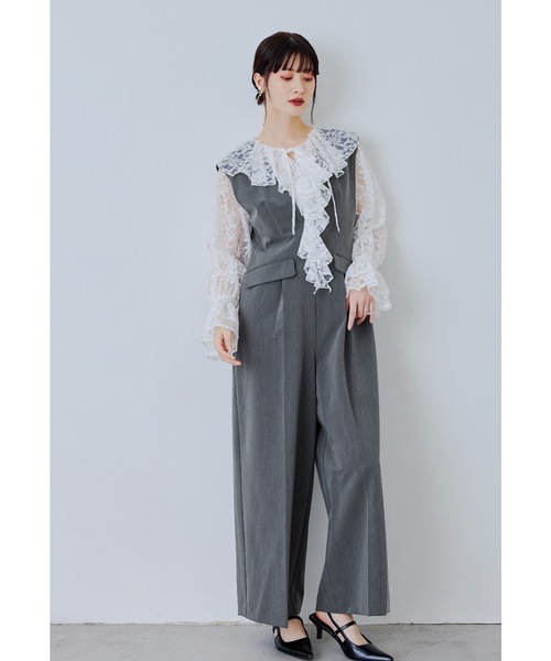 niana（ニアナ）の「レースラッフルオールインワンドレス 2点セット パンツドレス セットアップ 結婚式 成人式 二次会 同窓会 セレモニー パーティードレス オケージョンドレス お呼ばれ（パンツドレス・レディース・グレー/ブラック/ベージュ・S/M/L）」の6枚目の写真
