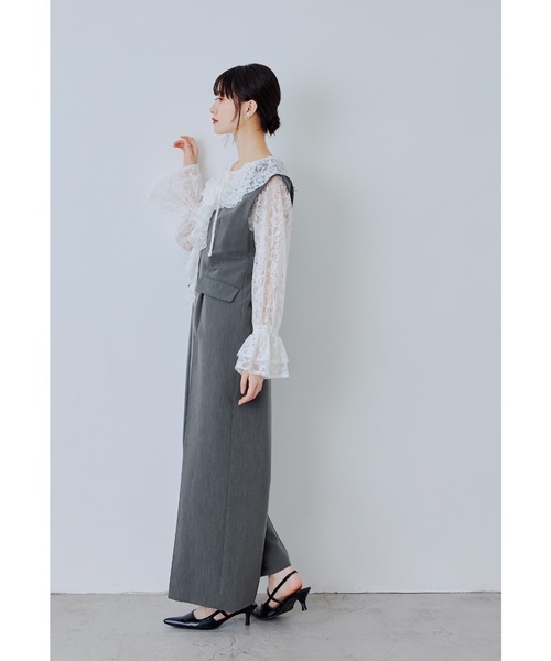niana（ニアナ）の「レースラッフルオールインワンドレス 2点セット パンツドレス セットアップ 結婚式 成人式 二次会 同窓会 セレモニー パーティードレス オケージョンドレス お呼ばれ（パンツドレス・レディース・グレー/ブラック/ベージュ・S/M/L）」の8枚目の写真