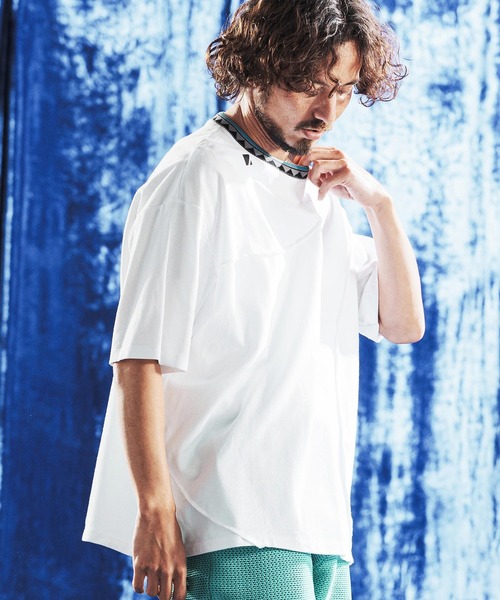 セール】mt10443-Tucked Design & Pique Jacquard Rib T-shirt Tシャツ