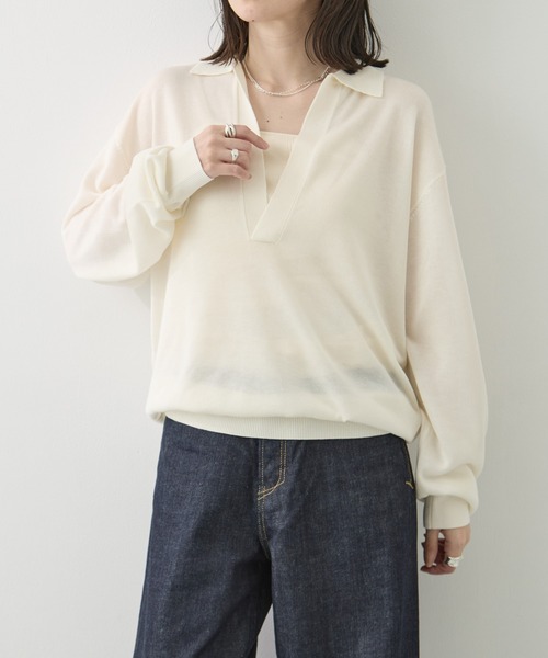 TODAYFUL（トゥデイフル）の「[TODAYFUL/トゥデイフル]Silky Skipper Knit（ニット/セーター・レディース・ホワイト/ブラック・FREE）」の2枚目の写真