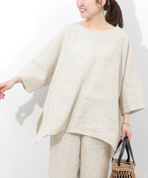 JOURNAL STANDARD relume(ジャーナルスタンダード レリューム)の「ベルギーリネンポンチョブラウス(シャツ/ブラウス・レディース・ブラウン/ブラック/ベージュ・FREE)」の1枚目の写真