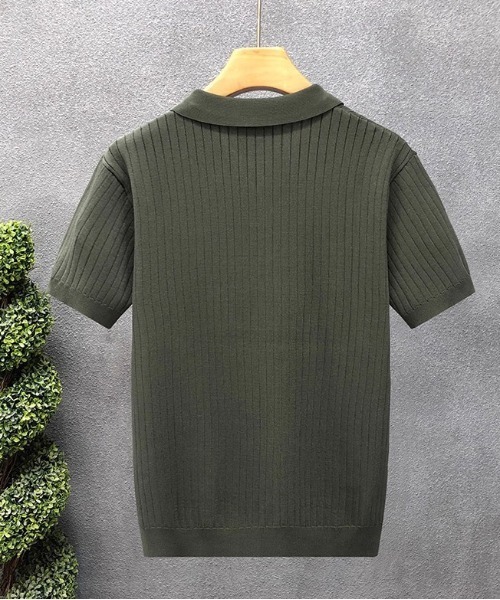 DOUBLE STEAL（ダブルスティール）の「DSミニマルリブニットポロトップス（Tシャツ/カットソー・メンズ・ブラック/カーキ/ホワイト・MEDIUM/LARGE/X-LARGE）」の4枚目の写真