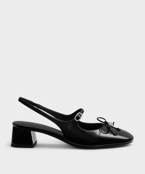CHARLES & KEITH(チャールズ & キース)の「パテント ボウ スリングバックパンプス(パンプス・レディース・オフホワイト/ブラック系その他6・22.5cm/23cm/23.5cm/24.5cm/25cm/25.5cm)」の2枚目の写真