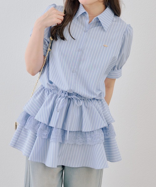 continuer de NICE CLAUP（コンティニューデナイスクラップ）の「裾ティアードミニワンピース（ワンピース・レディース・ブラック/ドット/ストライプ/オフホワイト・FREE）」の4枚目の写真