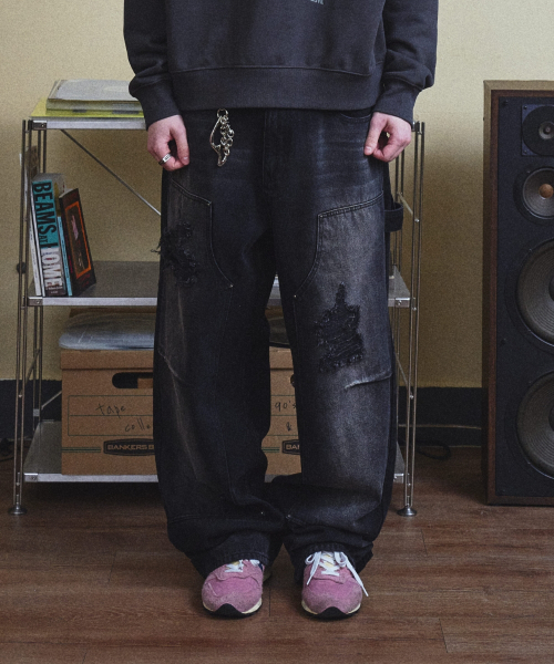 MAISON MINED(メゾンミネド)の「ラギッドカーペンターデニムパンツ ブラック(デニムパンツ・メンズ・その他・SMALL/MEDIUM/LARGE)」の1枚目の写真