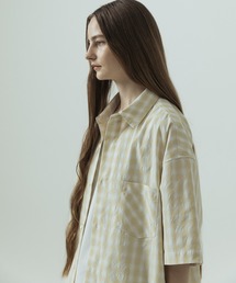 【SLICK/スリック】Ombre Check Drawstring Regular Collar Shirt/オンブレチェックドローストリングレギュラーカラーシャツ