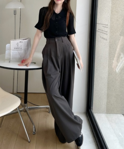 Ada.(エイダ)の「シアー メッシュ ポロカラー ハーフ スリーブ サマー ニット(ニット/セーター・レディース・グリーン/グレー/ブラック/ホワイト・FREE)」の17枚目の写真