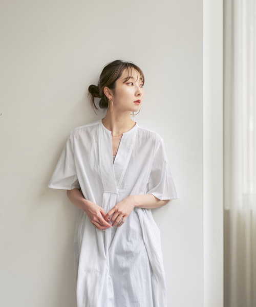 洗える】normment/ノーメント STRIPE JQD SHORT SLEEVE DRESS