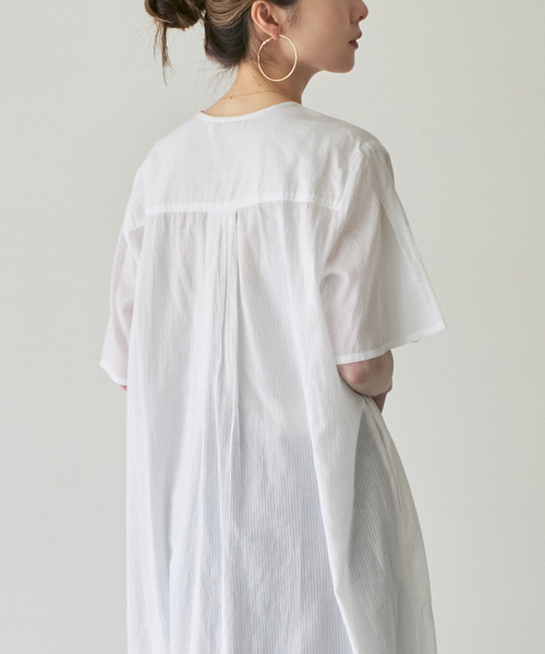 normment（ノーメント）の「【洗える】normment/ノーメント STRIPE JQD SHORT SLEEVE DRESS（ワンピース・レディース・ネイビー/ホワイト・FREE）」の6枚目の写真
