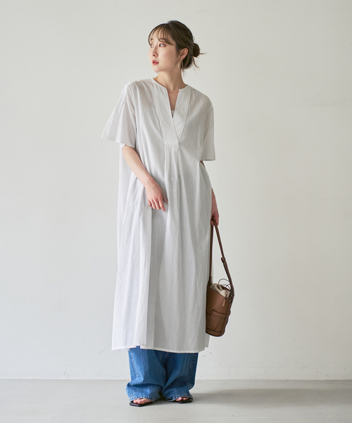 normment（ノーメント）の「【洗える】normment/ノーメント STRIPE JQD SHORT SLEEVE DRESS（ワンピース・レディース・ネイビー/ホワイト・FREE）」の7枚目の写真