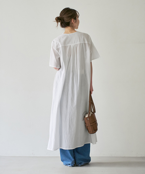 normment（ノーメント）の「【洗える】normment/ノーメント STRIPE JQD SHORT SLEEVE DRESS（ワンピース・レディース・ネイビー/ホワイト・FREE）」の8枚目の写真