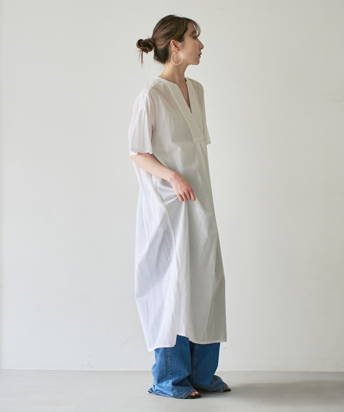 normment（ノーメント）の「【洗える】normment/ノーメント STRIPE JQD SHORT SLEEVE DRESS（ワンピース・レディース・ネイビー/ホワイト・FREE）」の10枚目の写真